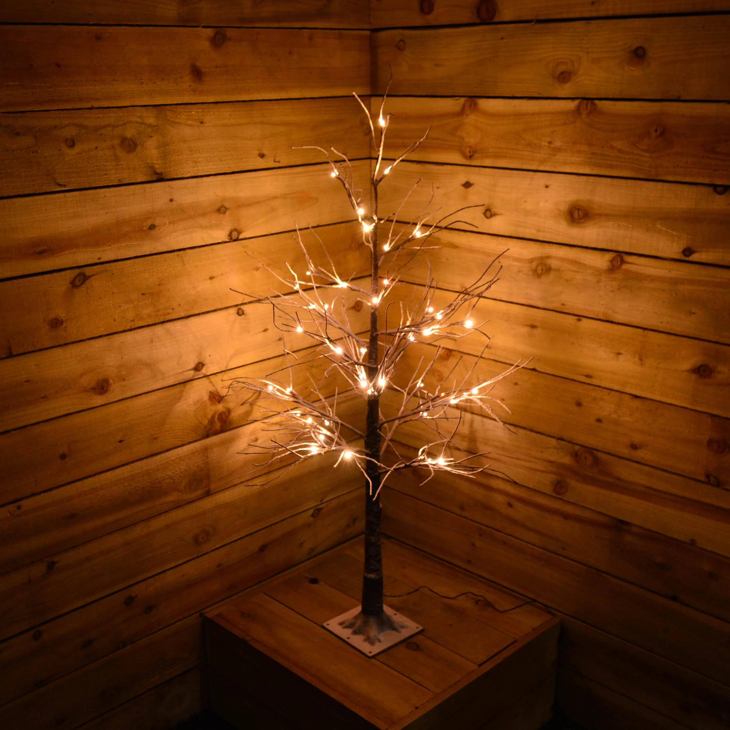125cm Christmas LED Brown Lifelike Tree with Snow (48 Warm White LED Lights)