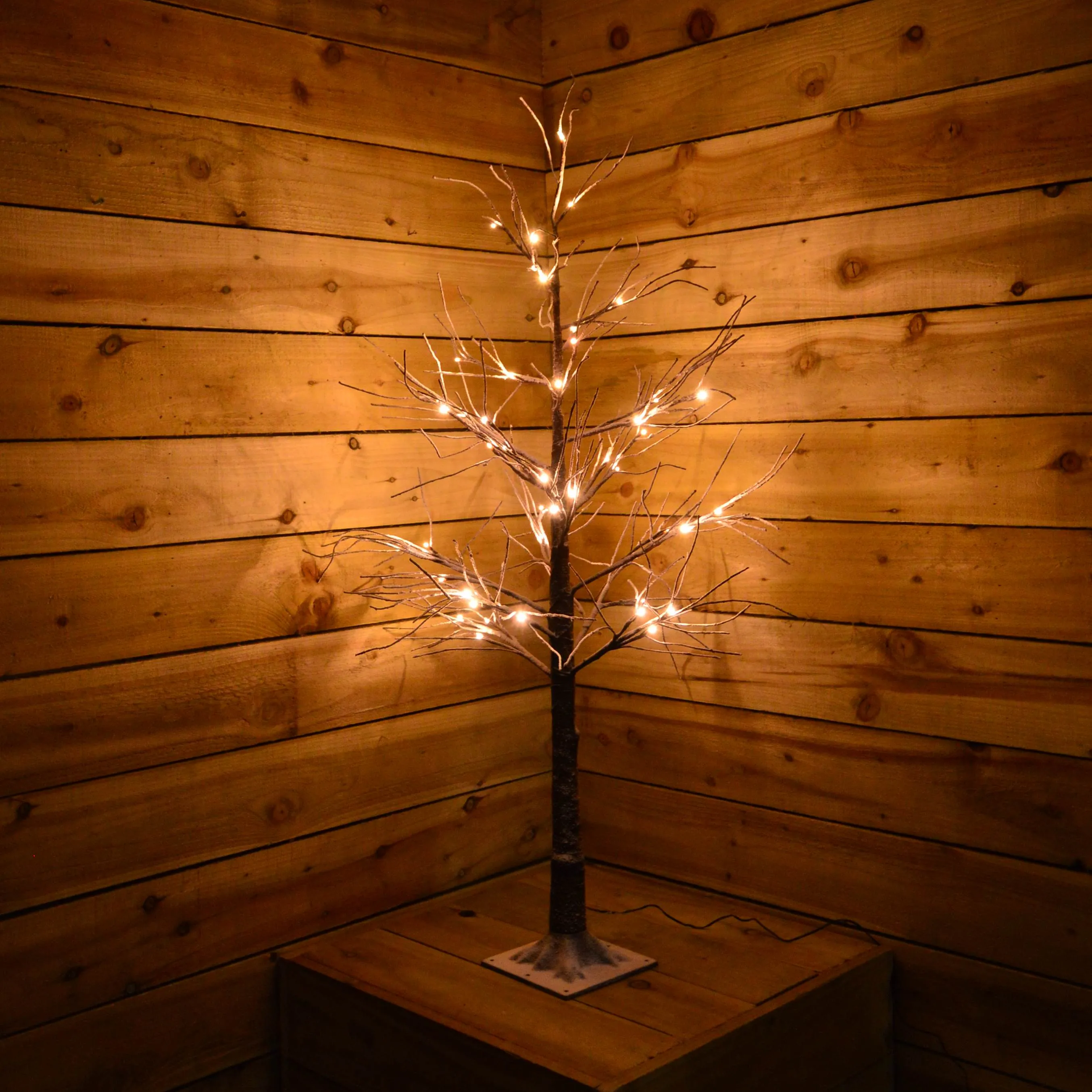 125cm Christmas LED Brown Lifelike Tree with Snow (48 Warm White LED Lights)