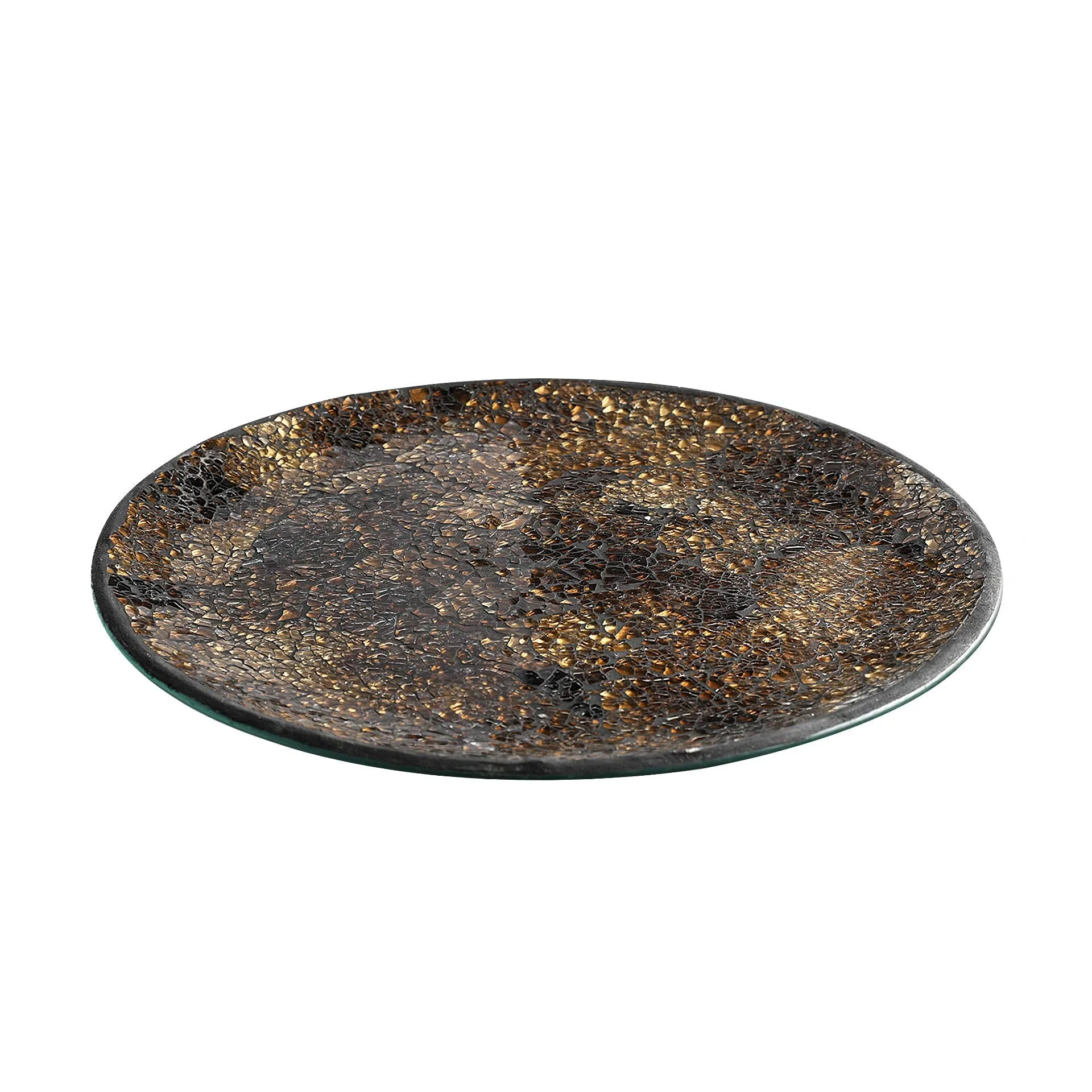 12" Glass Mosaic Candle Plate (Gold/Brown