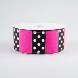 1.5" B & W Polka Dot Stripes Ribbon: Pink (10 Yards)