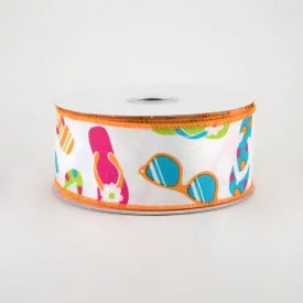 1.5" Flip Flops & Sunglasses Ribbon: White & Bright Multi (10 Yards)
