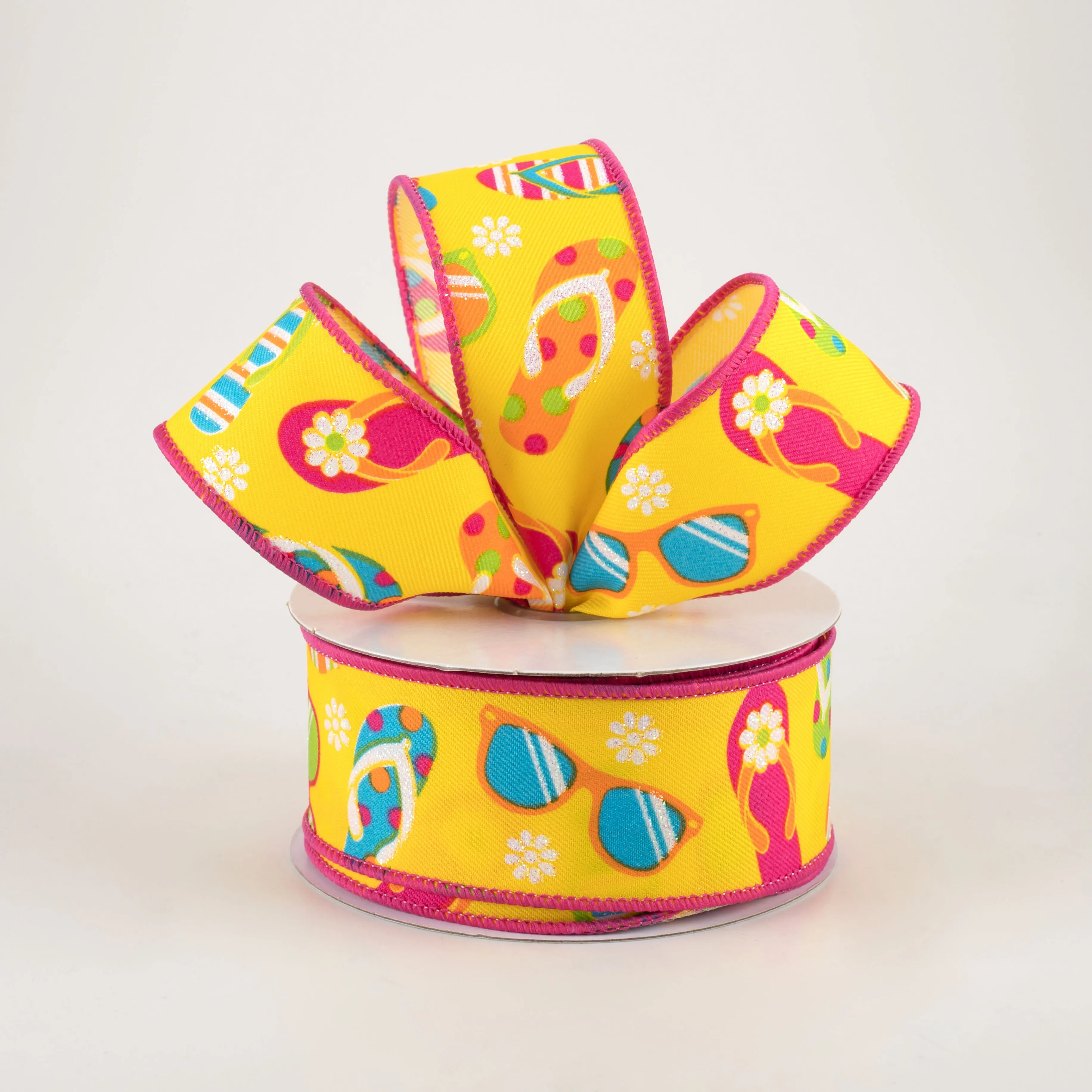 1.5" Flip Flops & Sunglasses Ribbon: Yellow & Bright Multi (10 Yards)