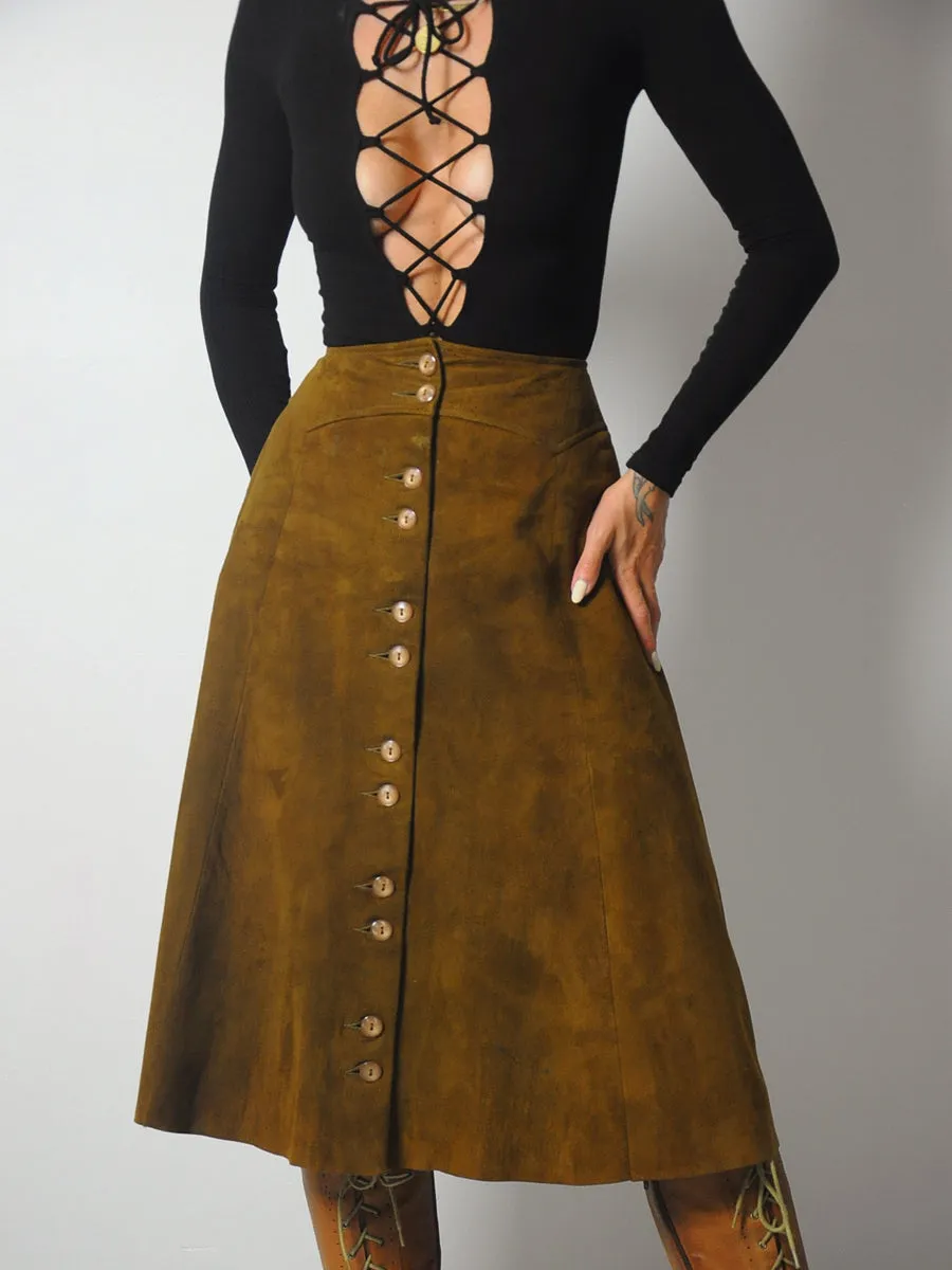 1970's Chestnut Suede Skirt