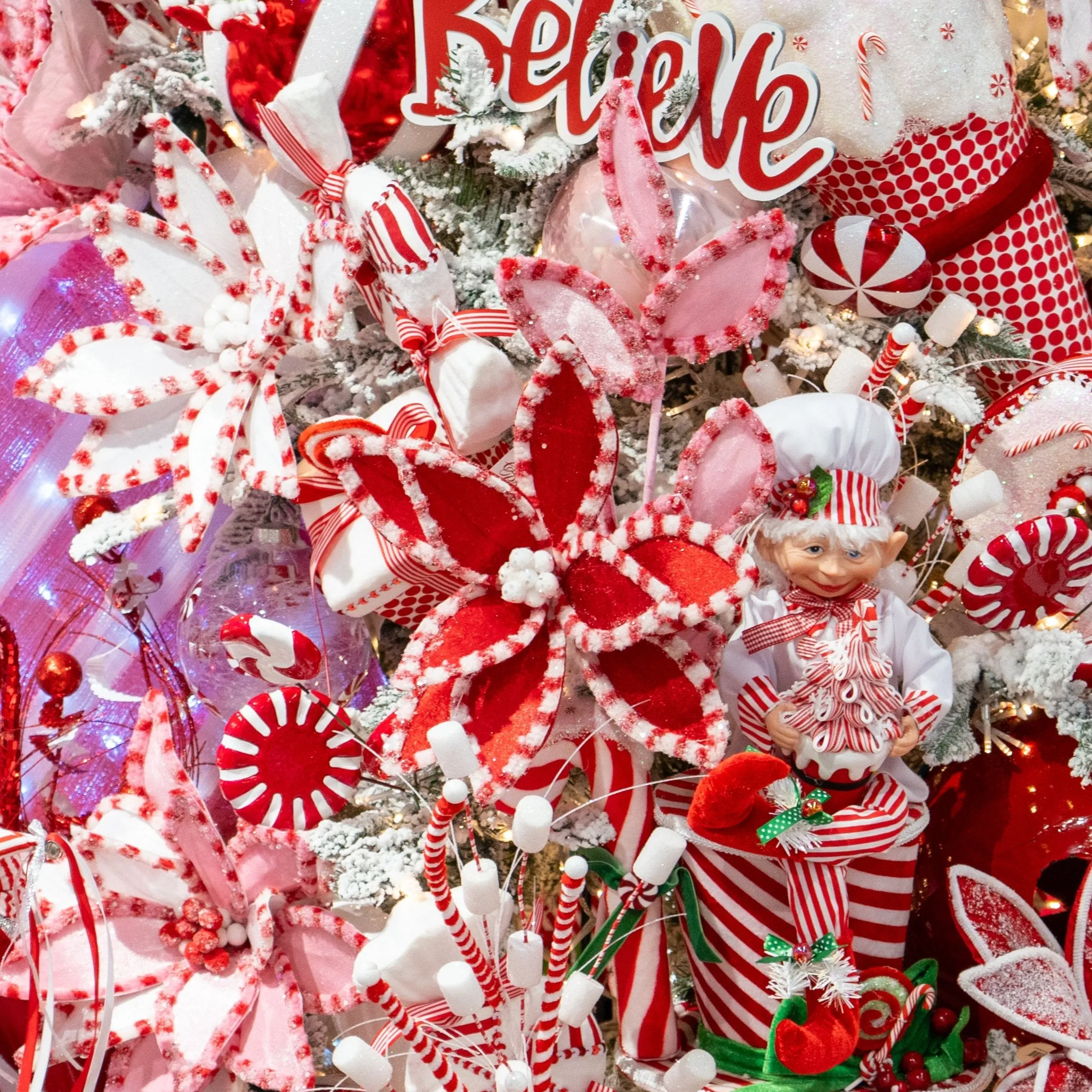 22" Red & White Candy Poinsettia Set Of 6