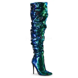 5 Inch Heel COURTLY-3011 Green Sequins