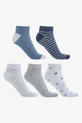 5 Pack Hearts Low Cut Socks Blue