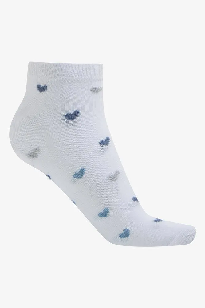 5 Pack Hearts Low Cut Socks Blue