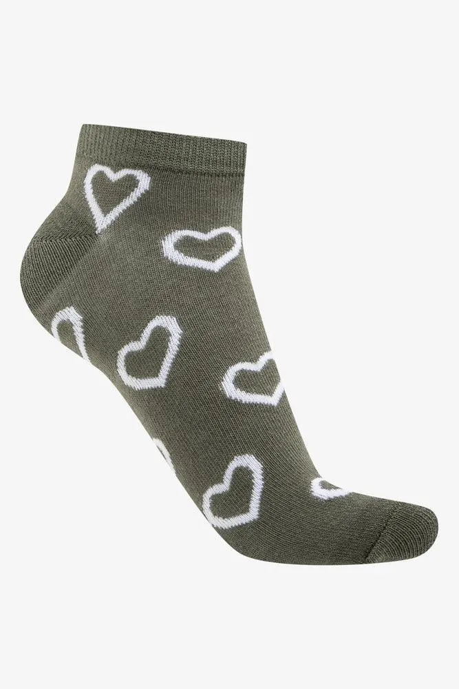 5 Pack Hearts Low Cut Socks Olive Green