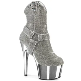 7" Rhinestone Cowgirl Ankle Boot w/ Detachable O-Ring Boot Straps & Chrome Platform  (ADORE-1029CHRS)