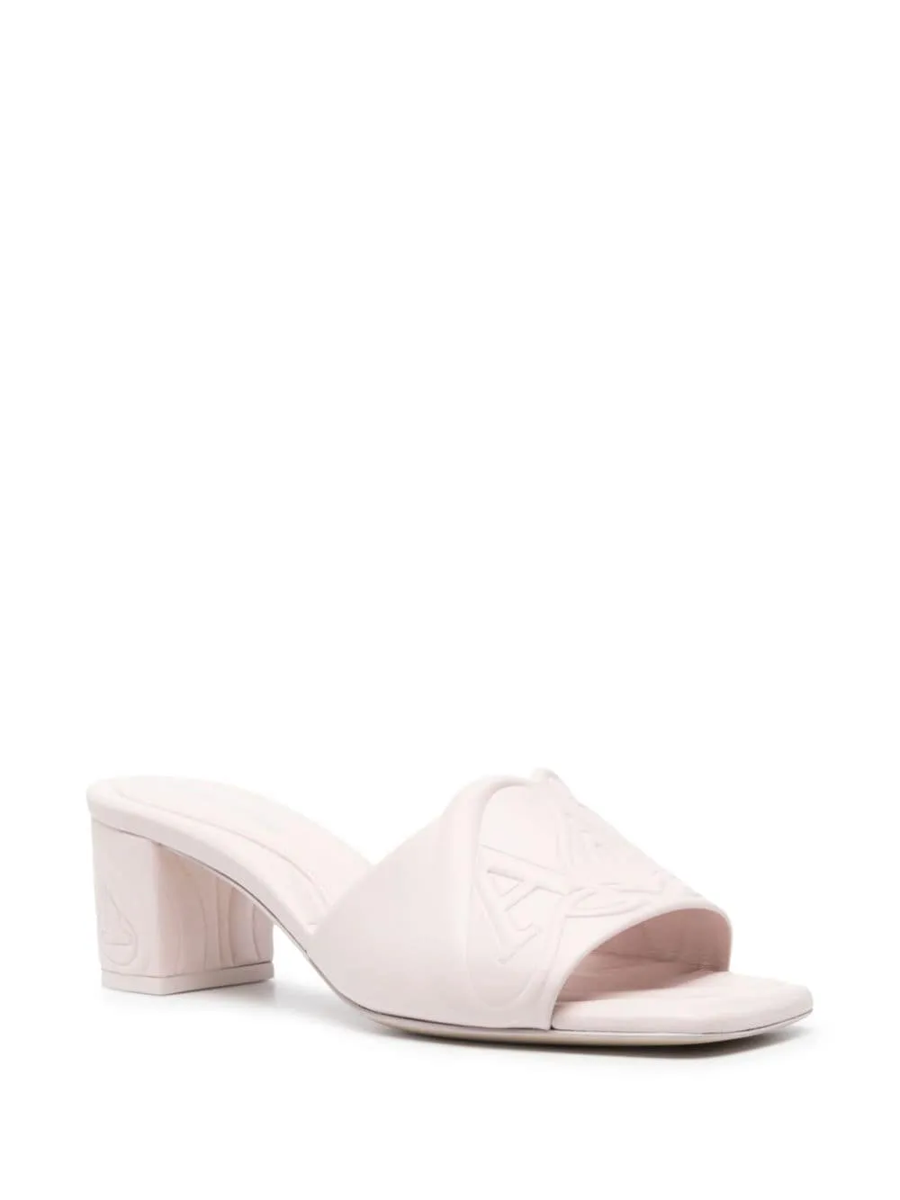 ALEXANDER MCQUEEN Light Pink Leather Square Toe Sandals with Signature Seal Embellishment