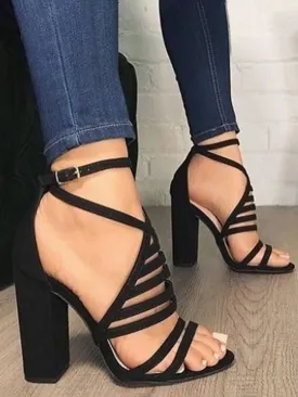Amozae-Buckle Chunky Heel Strap Sandals