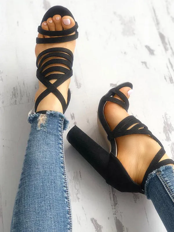 Amozae-Buckle Chunky Heel Strap Sandals
