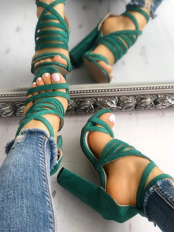 Amozae-Buckle Chunky Heel Strap Sandals