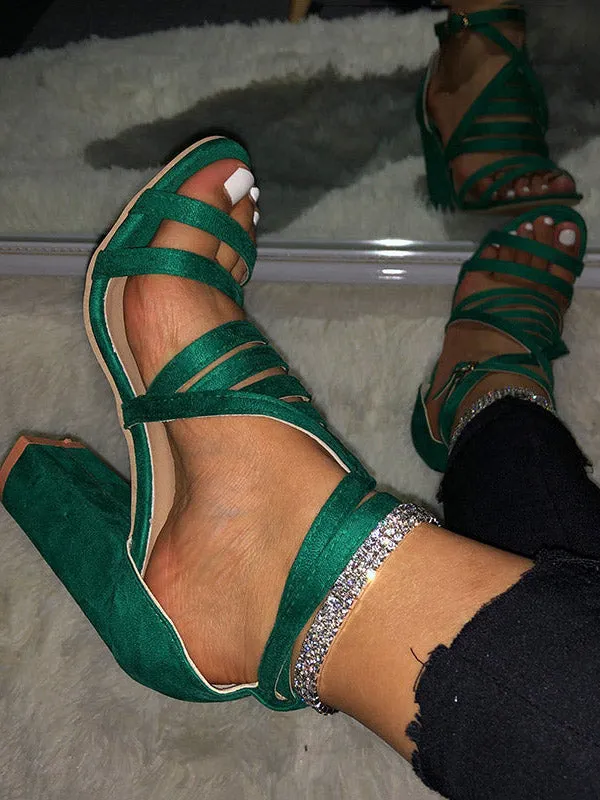 Amozae-Buckle Chunky Heel Strap Sandals