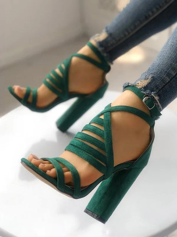 Amozae-Buckle Chunky Heel Strap Sandals