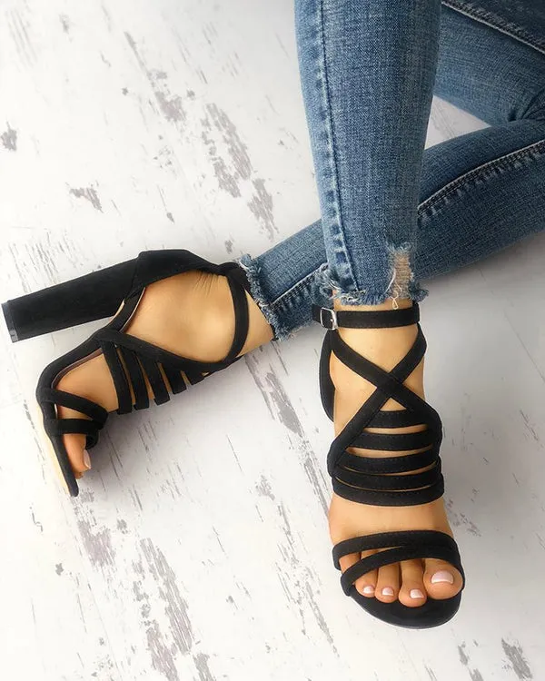 Amozae-Buckle Chunky Heel Strap Sandals