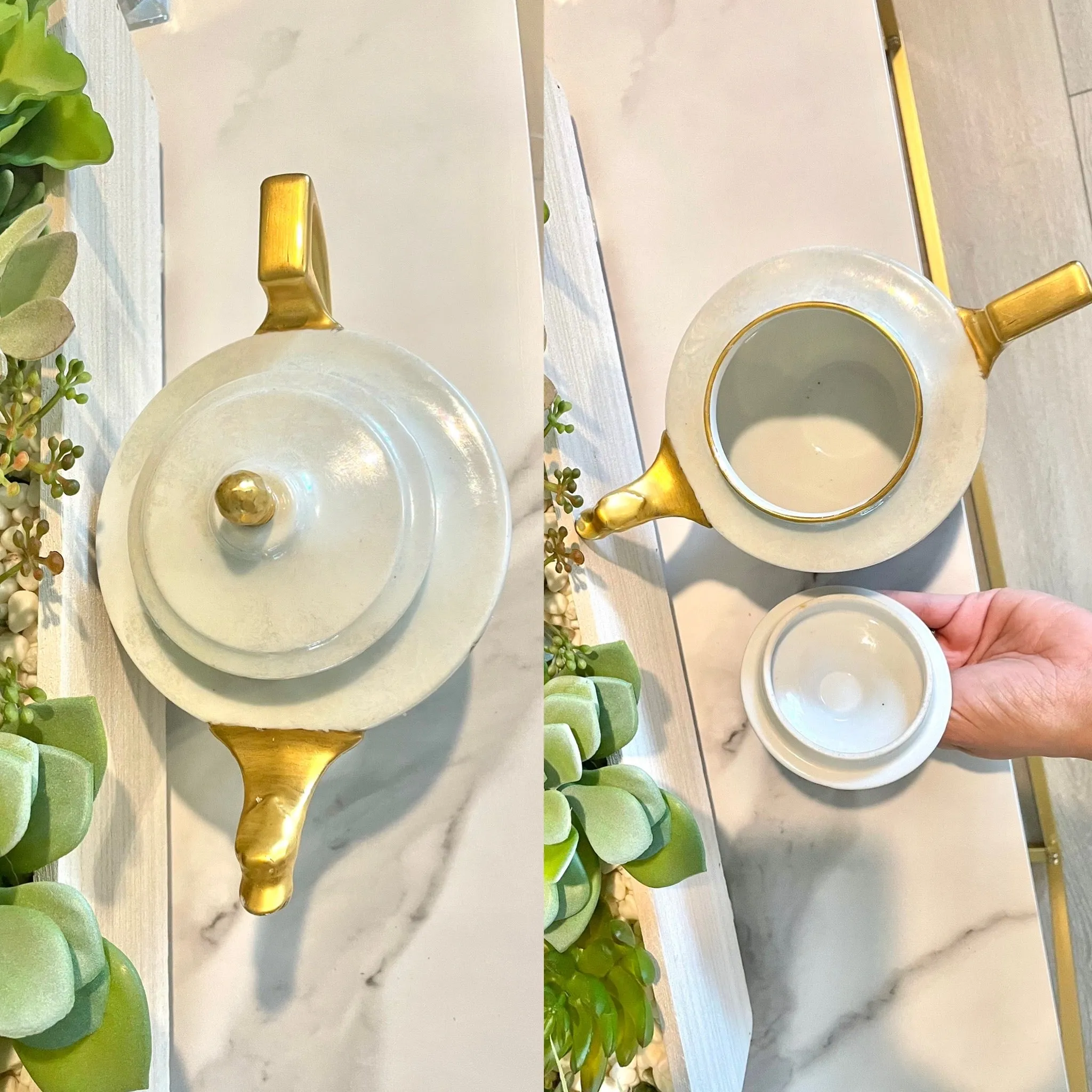 Antique Signed 18 Cechoslovakia Tea Pot Lusterware Floral Gold Gilt Czech Teapot