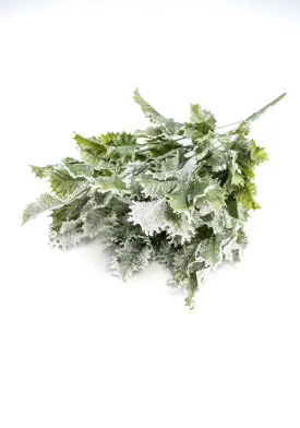 Artificial, frosted, holly greenery bush