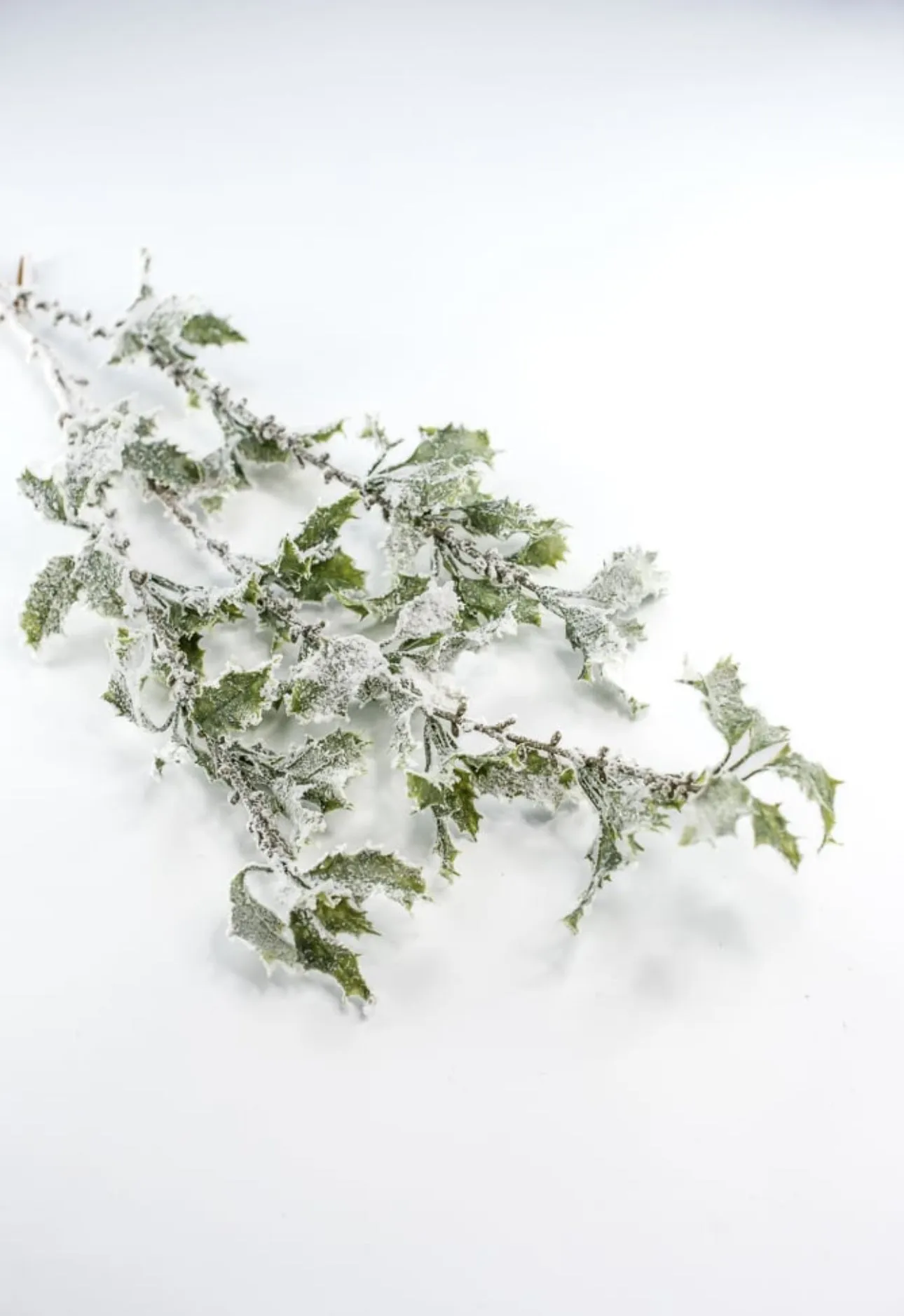 Artificial, snowy, holly greenery spray