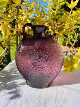 Artisan Purple Blown Art Glass Rose Floral Decorative Bottle Vase
