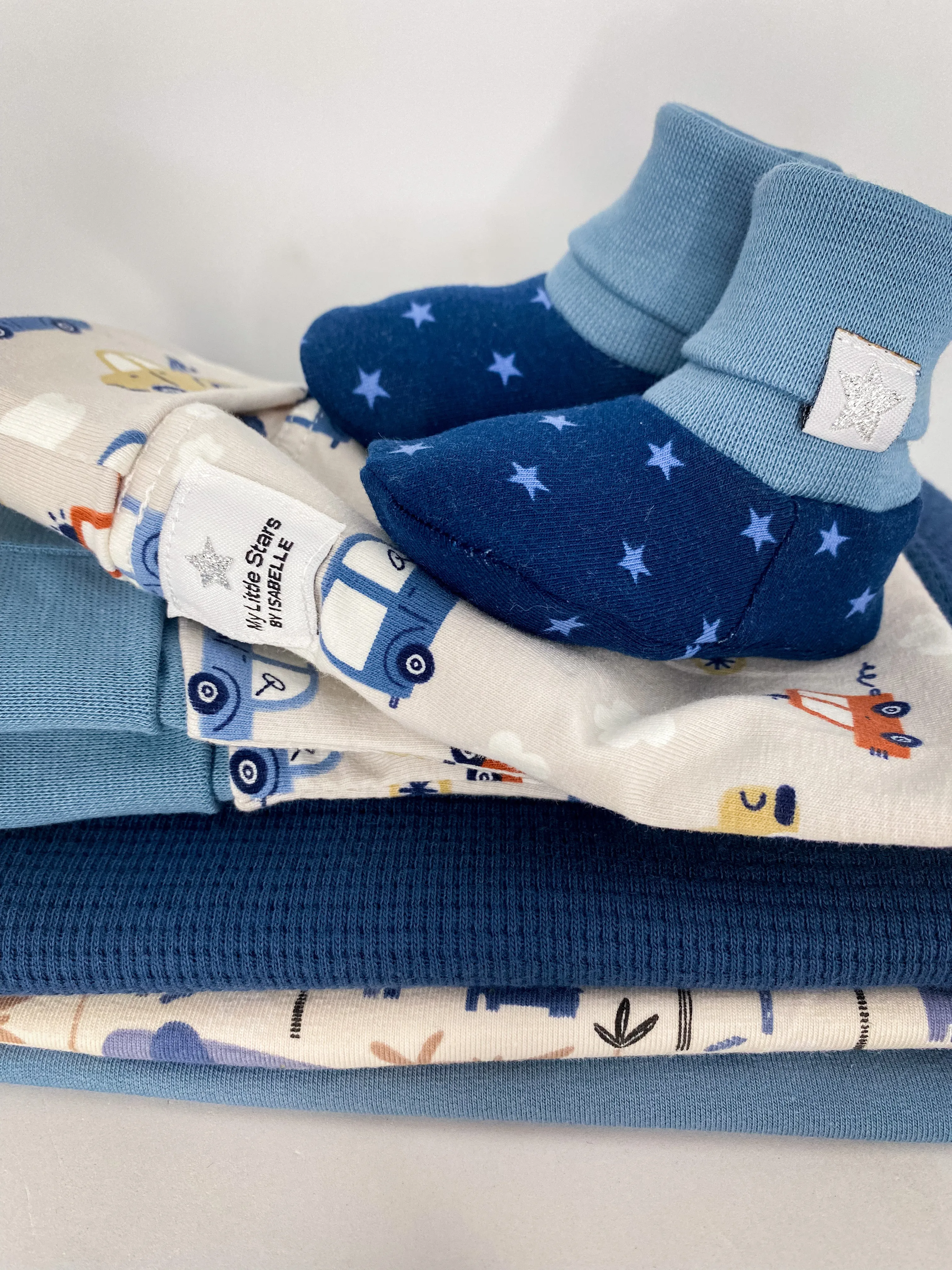 Baby Booties - Dove Blue & Navy Blue Stars