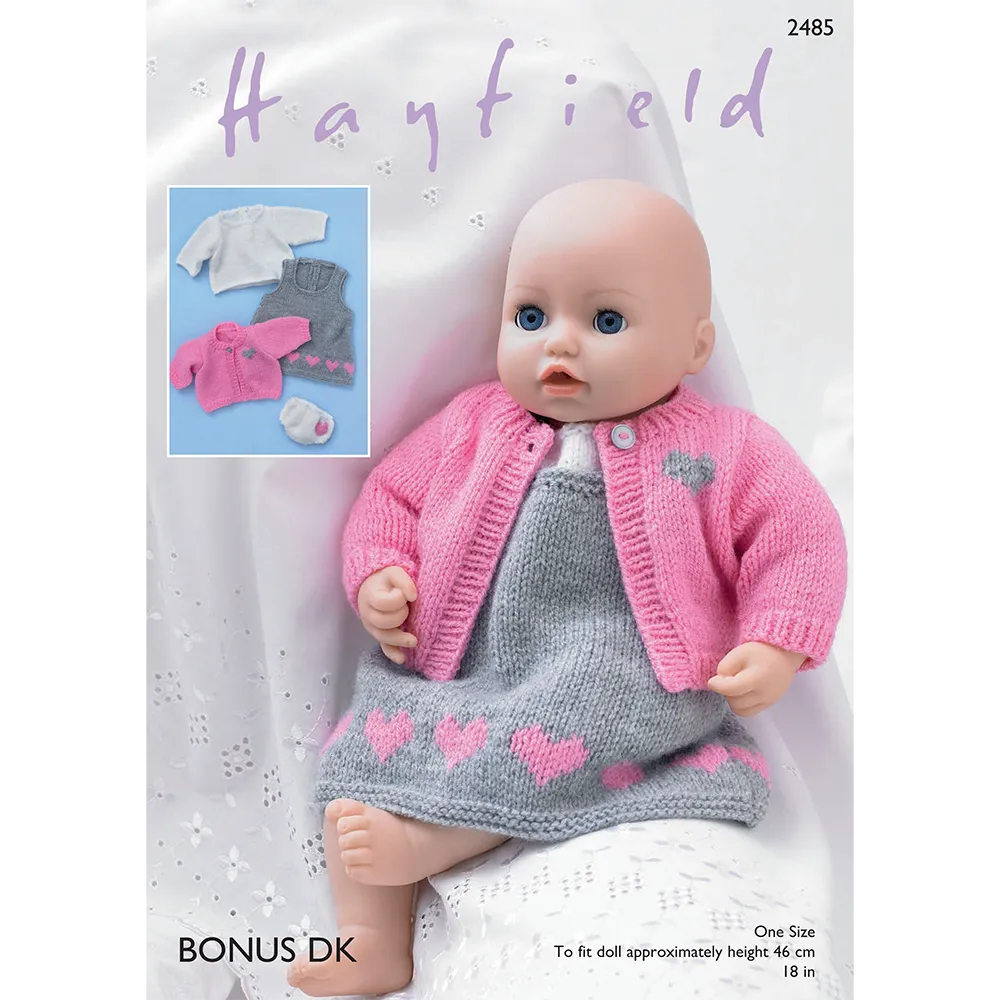 Baby Doll's Pinafore, Cardigan, Top, and Pants in Hayfield Bonus Dk