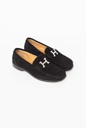Black Suede Square Toe Loafer