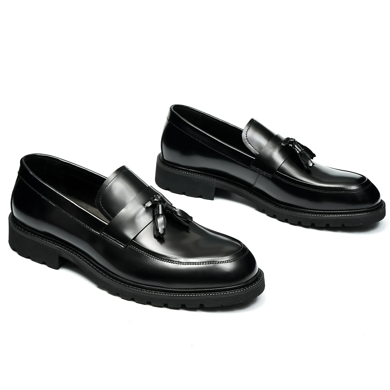 Black tassel loafers for men