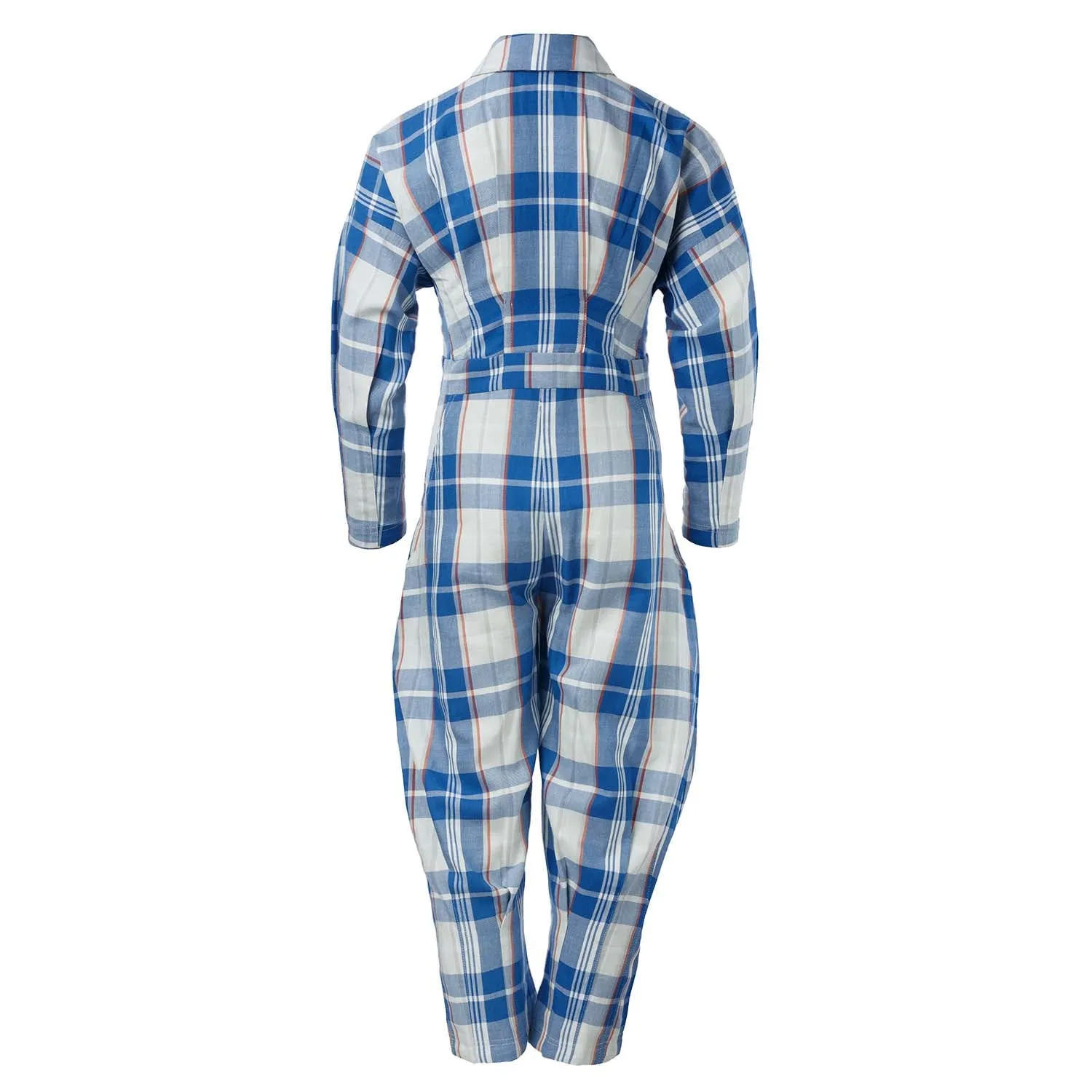 Blauw en wit tartan overall
