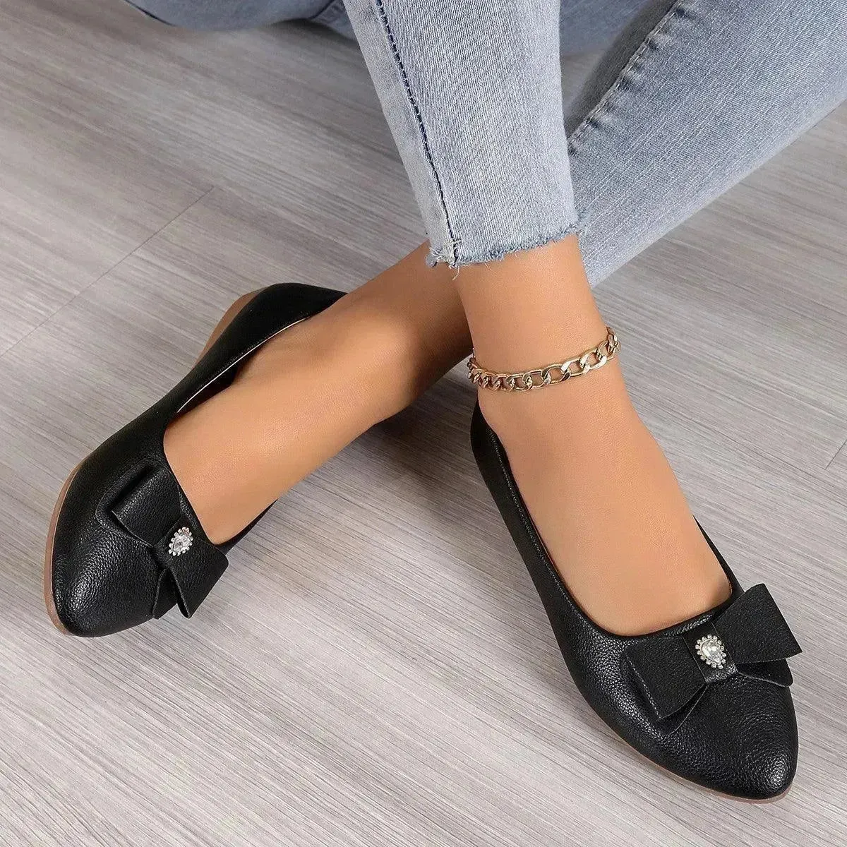 Bowknot Flats Shoes Fashion Casual Pointed Toe Loafers For Women Lazy Shoes