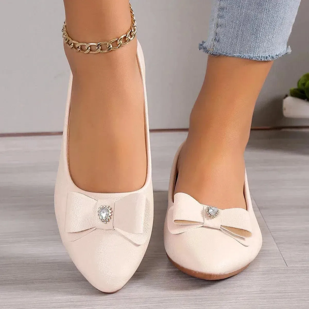 Bowknot Flats Shoes Fashion Casual Pointed Toe Loafers For Women Lazy Shoes