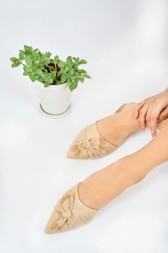Brown Jute Knot Strap Mules for Women
