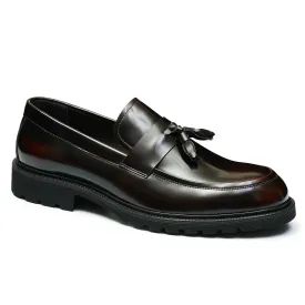 Brown tassel leather loafers