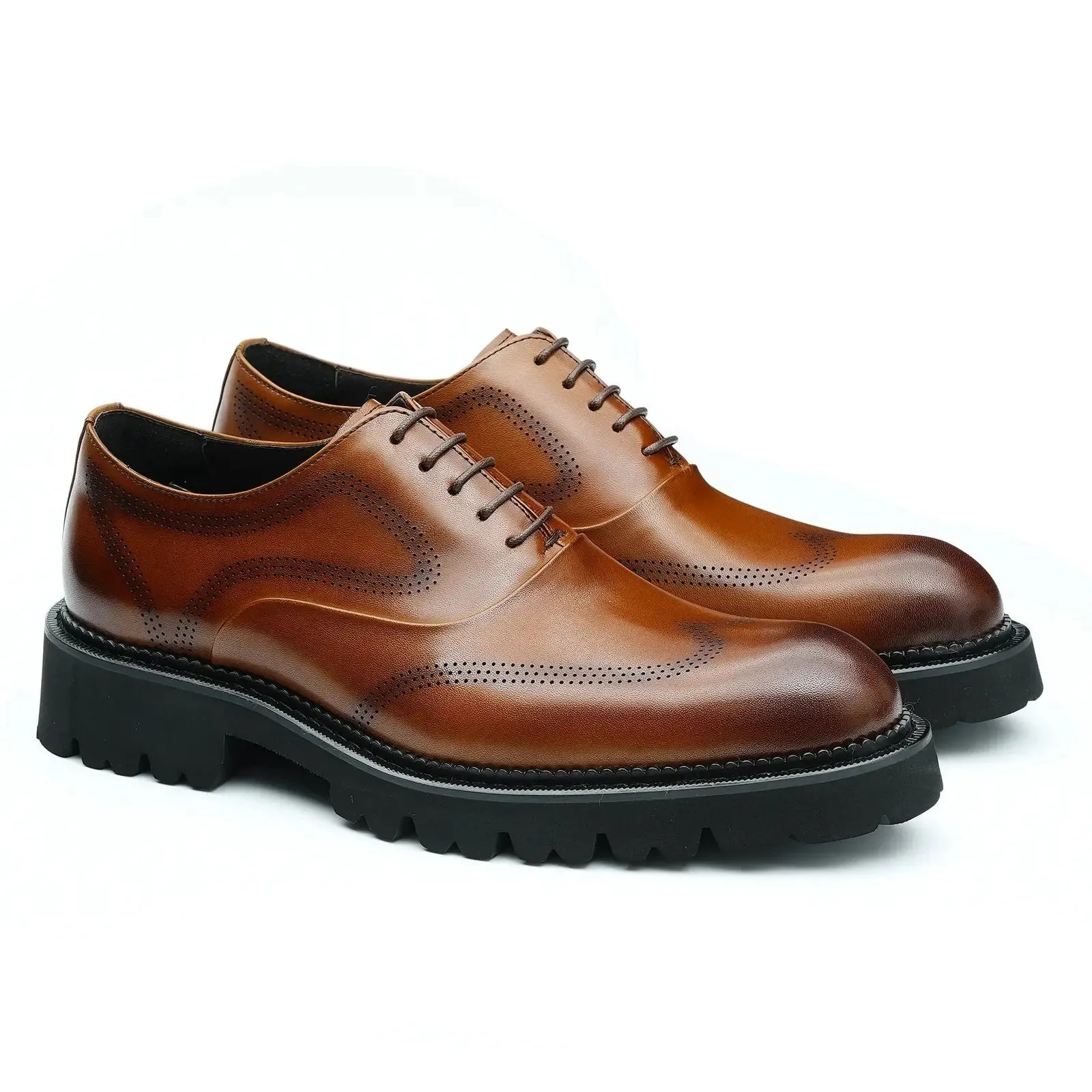 Brown thick sole oxford shoes