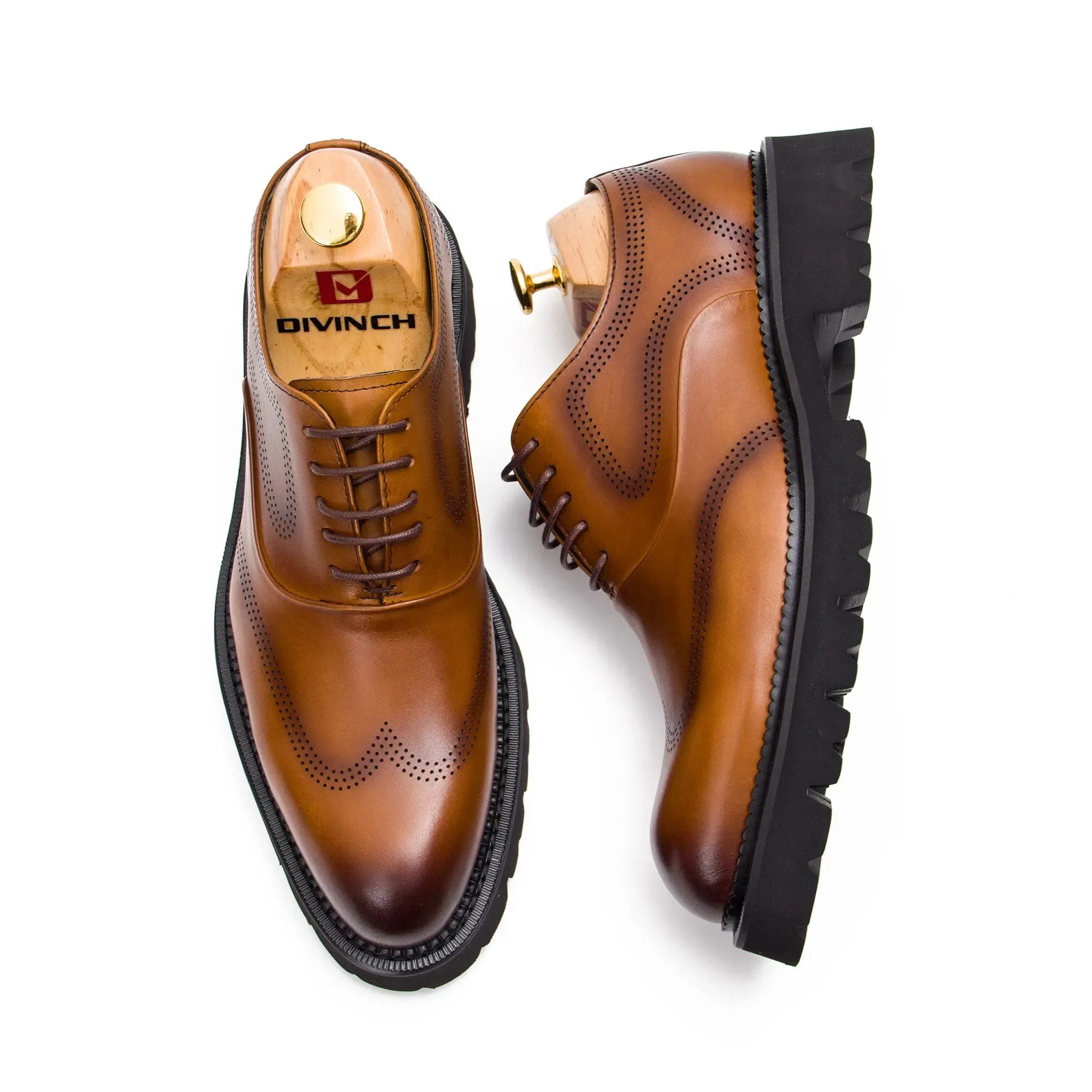 Brown thick sole oxford shoes