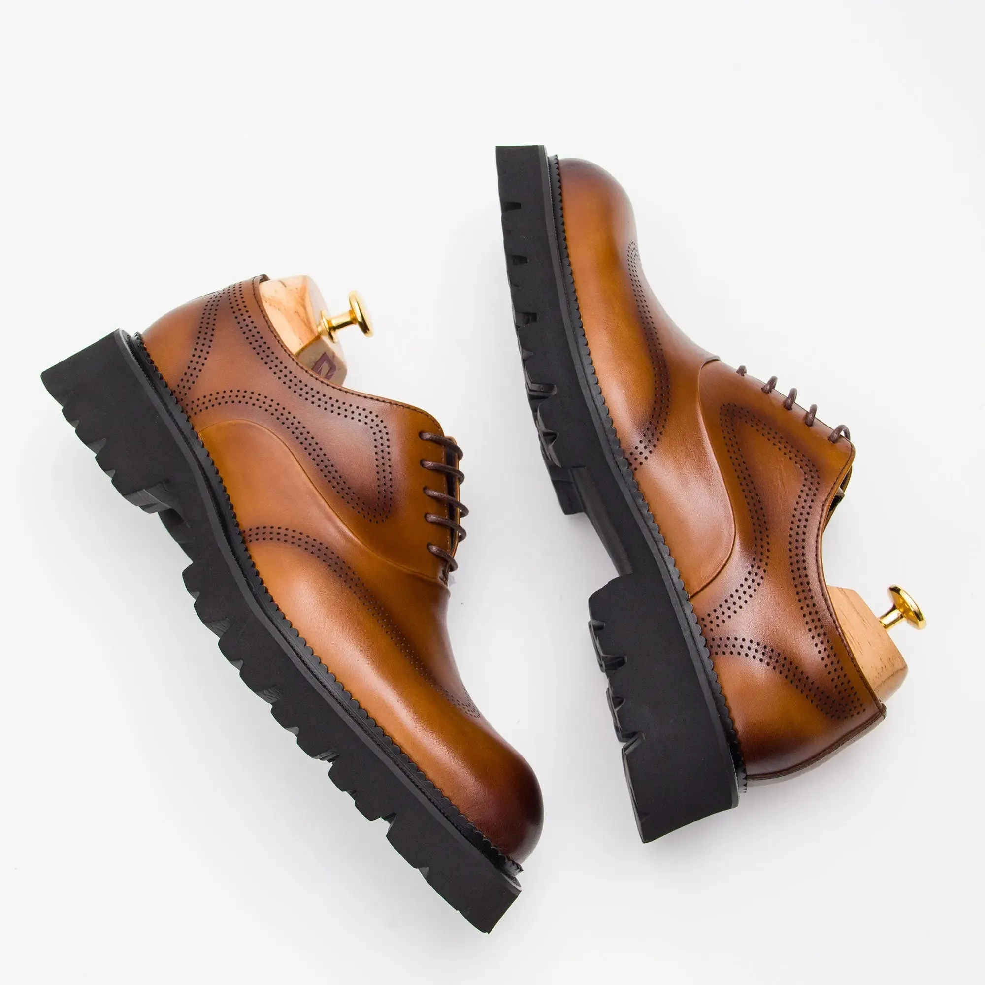 Brown thick sole oxford shoes