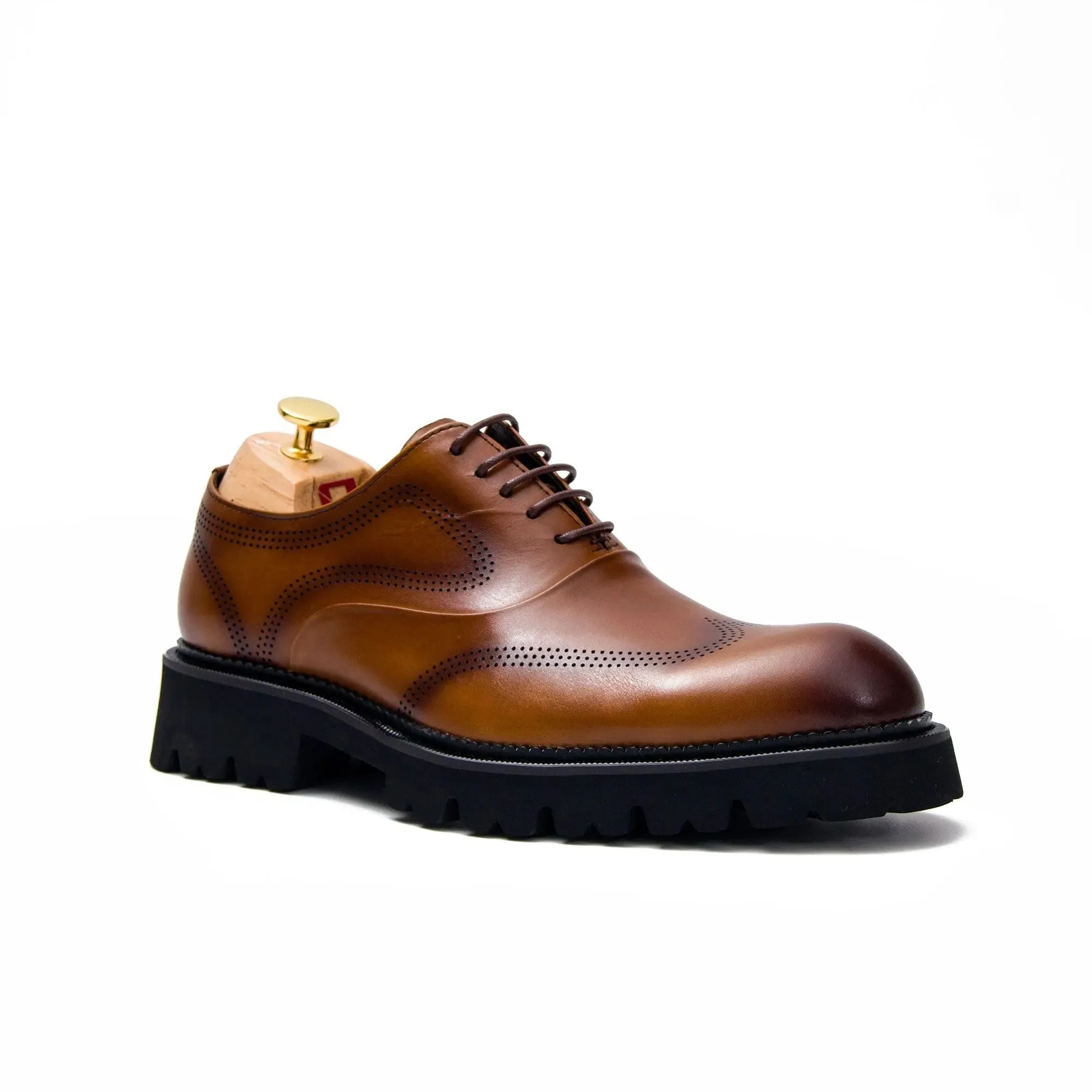 Brown thick sole oxford shoes