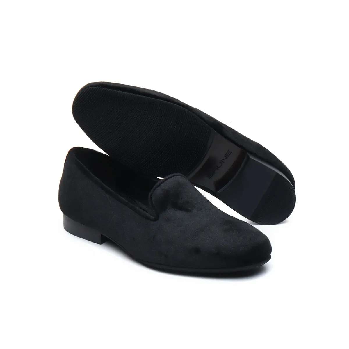 Brune & Bareskin Black Velvet Slip-Ons For Women