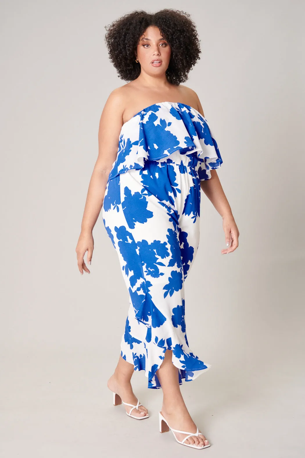 Calypso Floral Lanah Strapless Ruffle Jumpsuit Curve