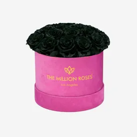 Classic Hot Pink Suede Dome Box | Black Roses