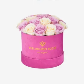 Classic Hot Pink Suede Dome Box | Ivory & Pink Roses