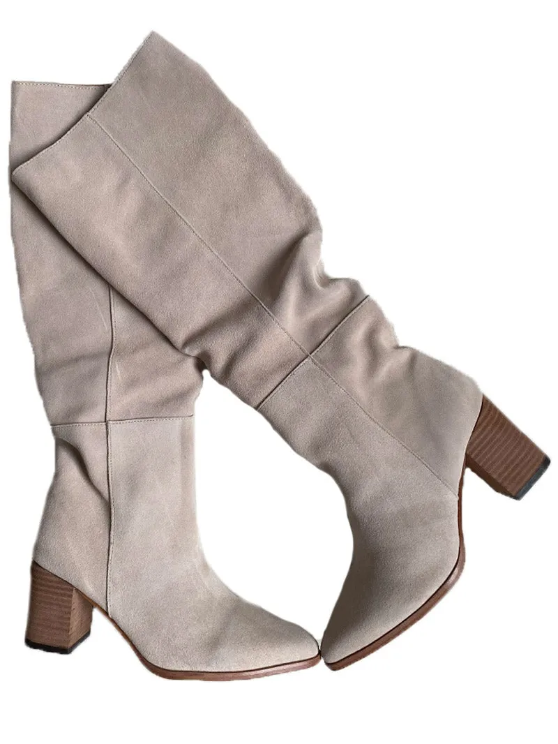 'Cynthia' Heeled Knee High Suede Leather Boots (2 Colors)
