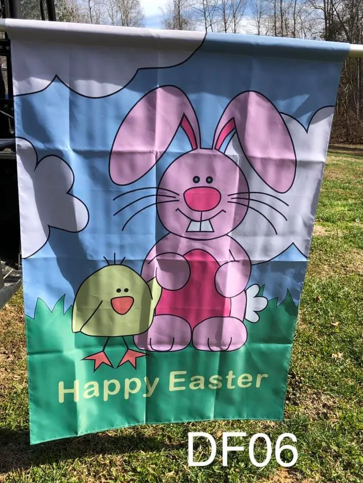 Decorative Flags - DF06 - Pink Bunny and Yellow Chick "Happy Easter"