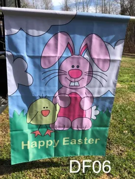 Decorative Flags - DF06 - Pink Bunny and Yellow Chick "Happy Easter"