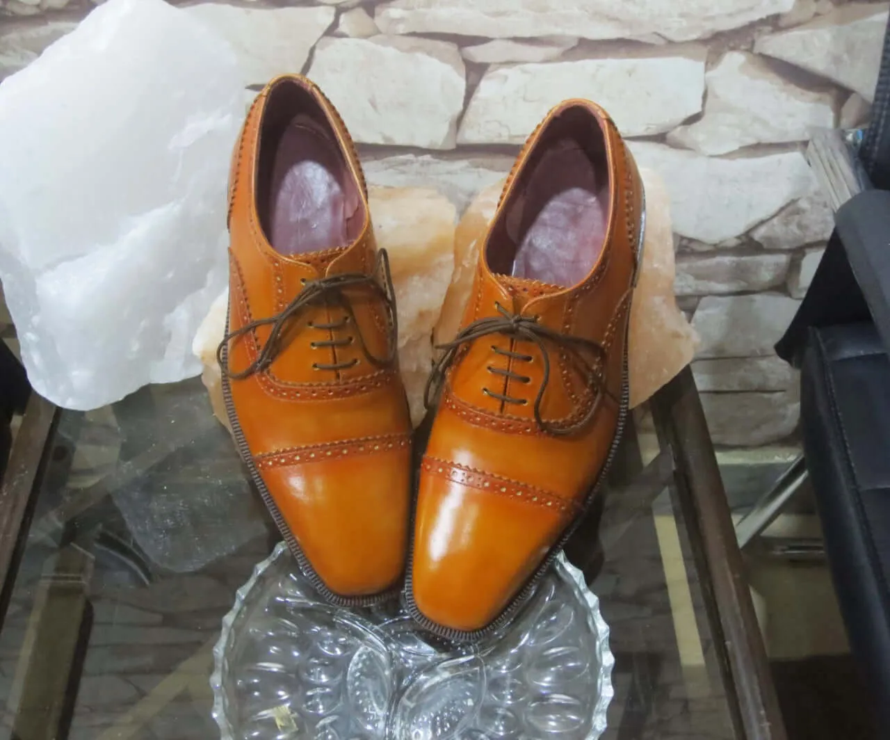 Elegant Design Handmade Men's Leather Tan Color Oxford Dress Lace Up Shoes
