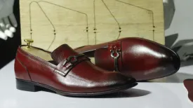 Elegant Handmade Men's Burgundy Leather Slipper Loafer Shoes, Men Dress Moccasin Shoes