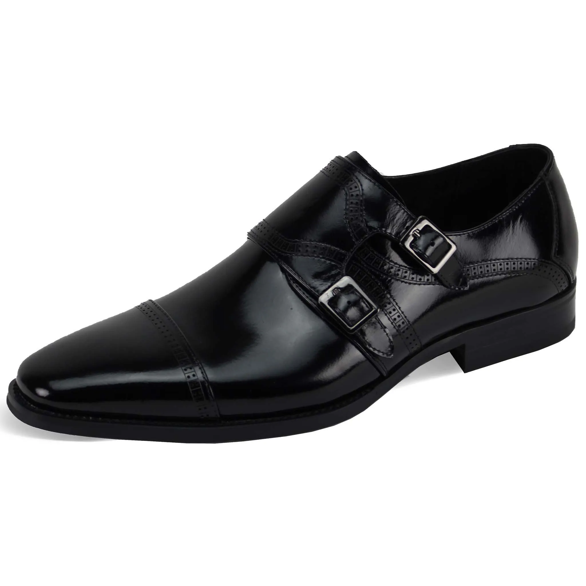 Giovani Black Leather Monk Strap Shoes