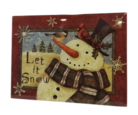 Glass & Wooden Sign with Winter Scene & Snowman - Let It Snow- 8"x6"