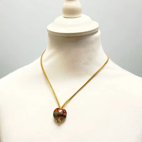 Glass heart pendant - poppies