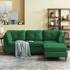 Glossy Sectional Suede Sofa Set With Ottoman